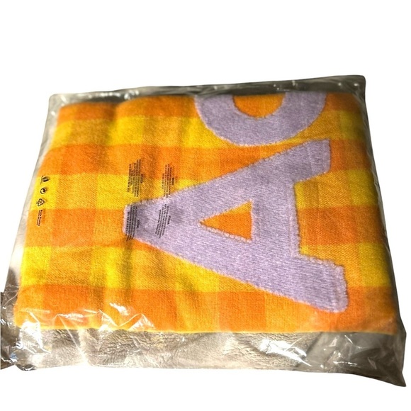 ACNE STUDIOS NWT Check Logo Fringed Wool Scarf in Orange/Lilac - Picture 4 of 6